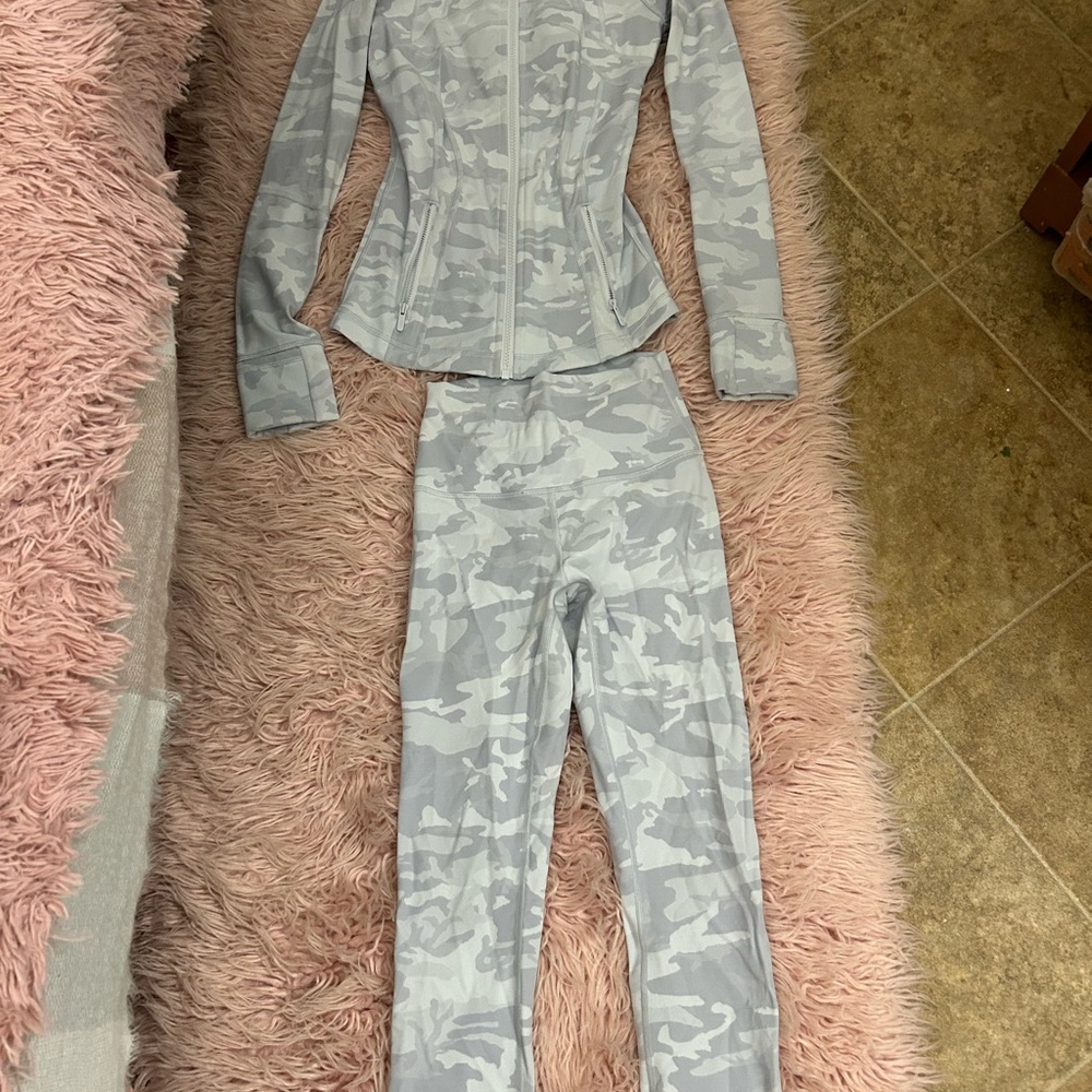 Gray Camo Zip-Up Jacket and Leggings Set